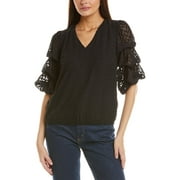 womens V Neck Bubble Sleeve Top, xs
